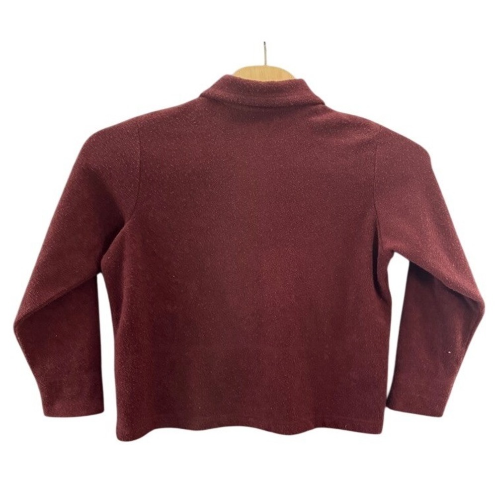 LL Bean Womens Burgundy Fleece Button Front Cardigan Leaf Embroidery Size M - Picture 2 of 6